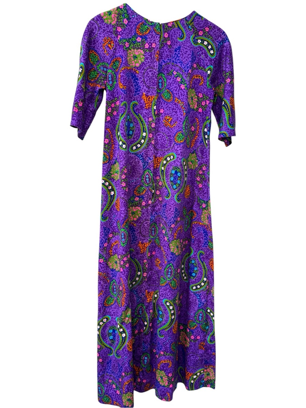 Vintage 1950s Purple Paisley Maxi Dress Colorful Floral Print Royal Hawaiian